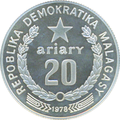 20 Ariary 1978 Silber Wertseite