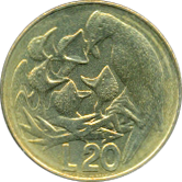 20 Lire 1975 Wertseite