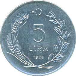 5 Lira 1976 Wertseite