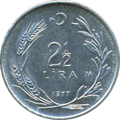 2½ Lira 1977 Wertseite