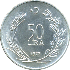 50 Lira 1977 Wertseite