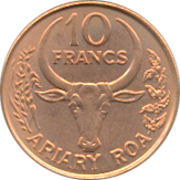 10 Francs = 2 Ariary 1991 Wertseite