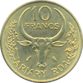 10 Francs = 2 Ariary 1970-1972, 1977-1984, 1986-1989 Wertseite