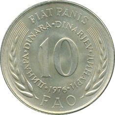 10 Dinara 1976 Wertseite