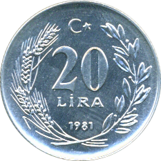 20 Lira 1981 Wertseite