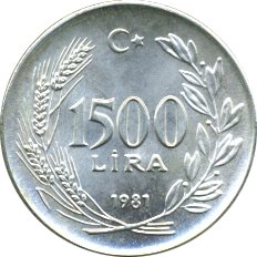 1.500 Lira 1981, 1982 Wertseite